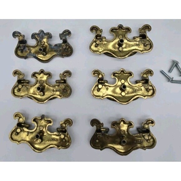 6 Vintage Dresser Drawer Furniture Pulls Handles With Screws Hardware Gold 3677 - Picture 7 of 16